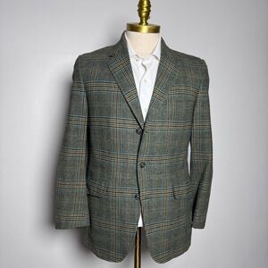 1970s Hart Schaffner‎ & Marx Sport Coat Mens 38S Green Plaid Vtg 3-Button Wool